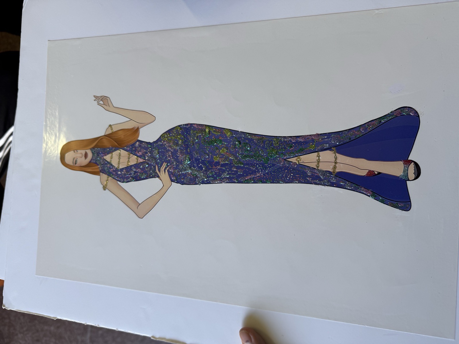Sketch for Look 3 — royal blue iridescent sequin gown