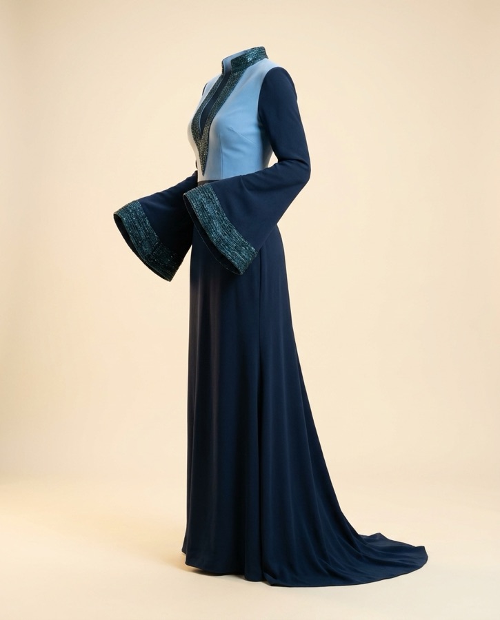 Caliente by Oscar B — blue pantsuit with sequin lapels